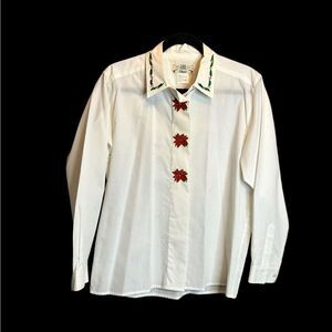 5 for $25🔥Size 12 Orvis Poinsettia Flower Long Sleeve White Button Down Shirt